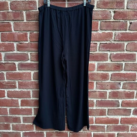 Eileen Fisher $278 crepe wide leg pants side slits tencel lyocell viscose L NEW - Picture 6 of 6